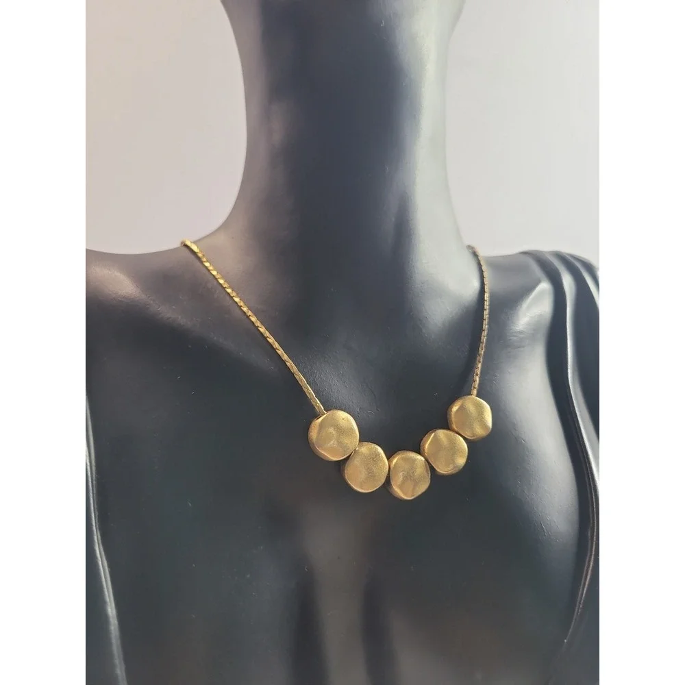 Gold Tone Hammered‎ Disc Necklace Modern Minimalist Geometric Statement Jewelry